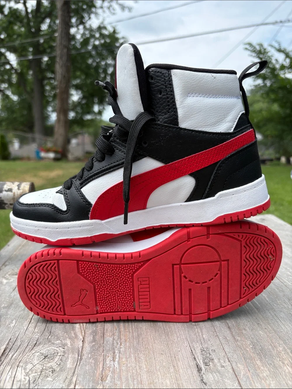 Puma Kids' Black White and Red High-Top Sneakers